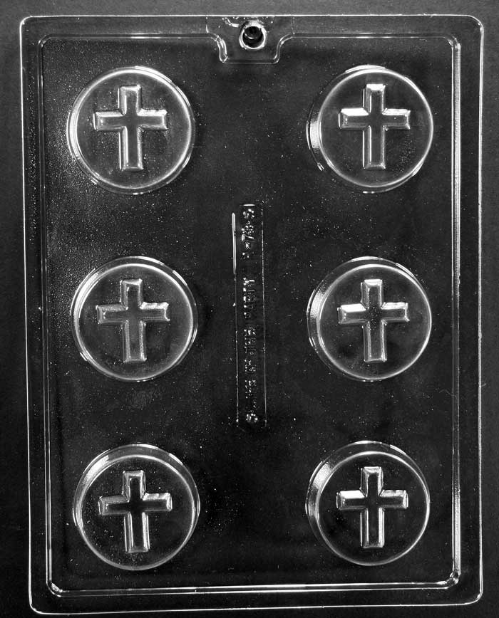 R073 CROSS COOKIE chocolate mold with cookie-sized cavities shaped like crosses.