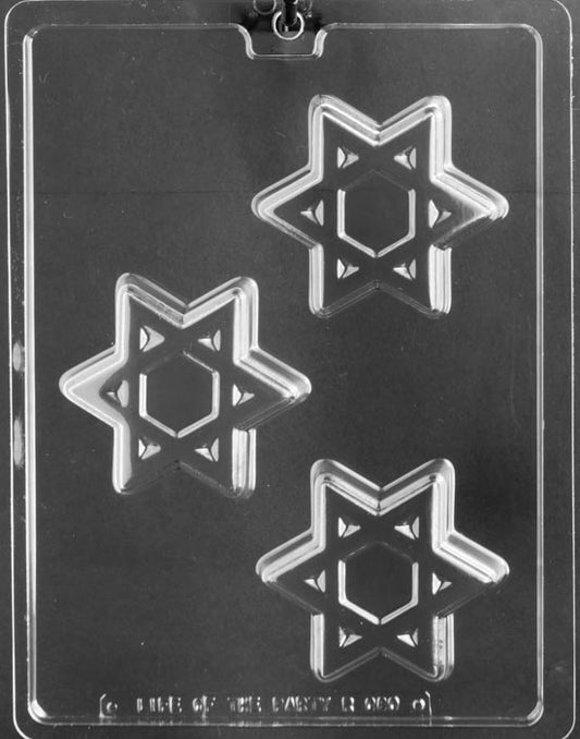 R080 Jewish Star Cookie chocolate mold with cookie-sized cavities shaped like Stars of David.