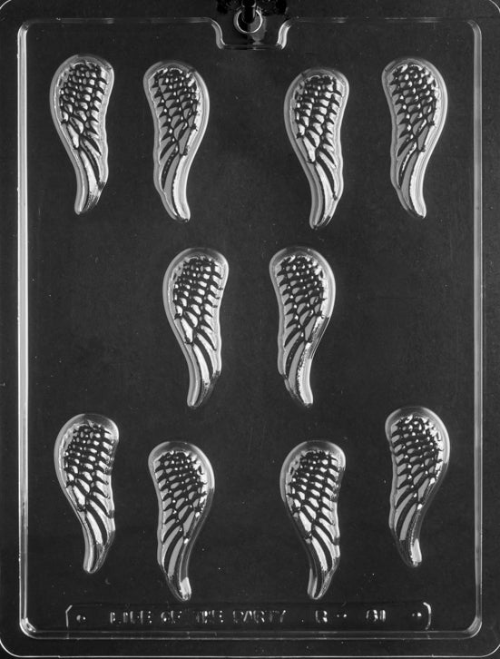 R081 Small Angel Wings chocolate mold with petite wing-shaped cavities showing feather detail.