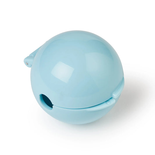 Closed round cake pop mold in glossy pastel blue, shaped like a sphere with a small opening for stick insertion.