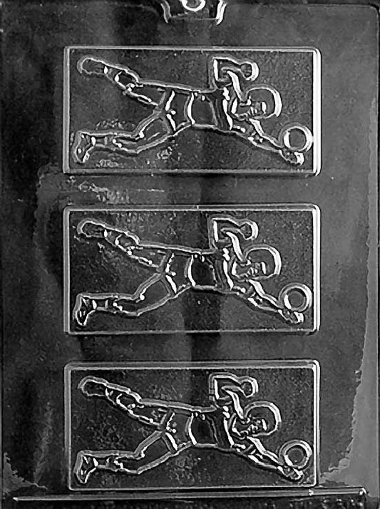 VOLLEY BALL BAR chocolate mold with rectangular bar embossed with volleyball graphic; smooth surface on clear mold sheet.