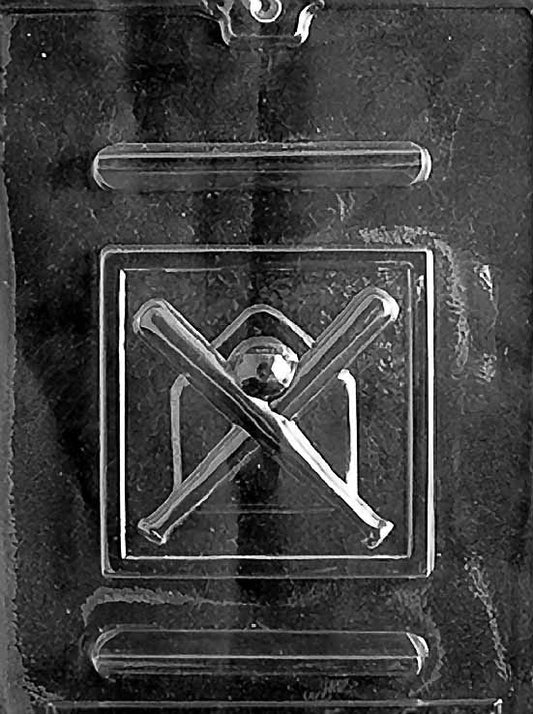 BASEBALL chocolate mold with spherical cavities embossed with stitch lines; clear mold.