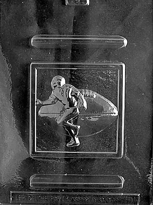 FOOTBALL chocolate mold with oval football cavities showing lace detail; clear mold.