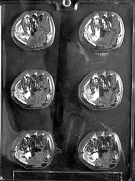 BASEBALL GLOVE chocolate mold with small glove cavities showing stitch and pocket details; clear mold sheet.