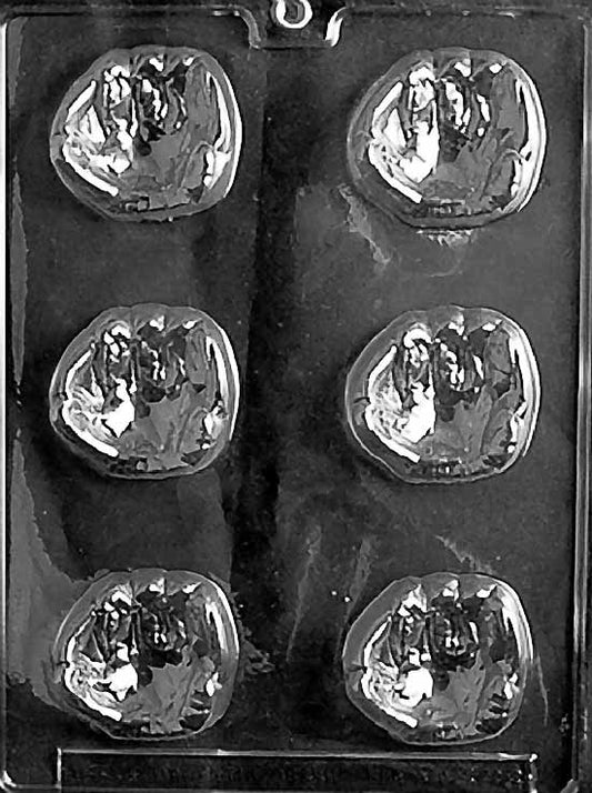 BASEBALL GLOVE chocolate mold with small glove cavities showing stitch and pocket details; clear mold sheet.