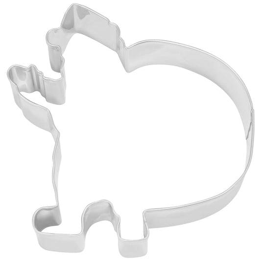 Santa with Sack 3.5-inch cookie cutter shown from above, featuring a rounded gift sack, pointed Santa hat, raised arm, and boot-shaped details.