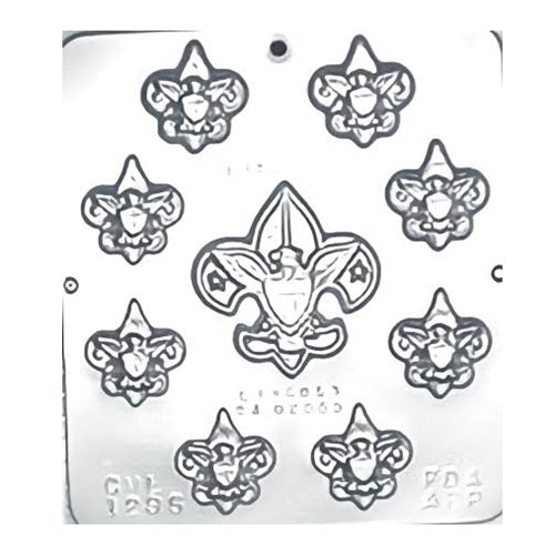 A chocolate mold featuring a collection of scout symbol designs, perfect for creating themed treats for scouting events, troop meetings, or as a special reward for accomplishments in scouting activities. Each cavity showcases the iconic emblem, allowing for the crafting of detailed chocolate pieces that celebrate the spirit of scouting.
