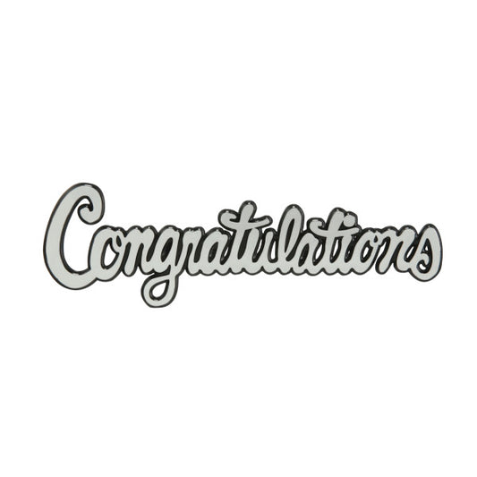 Silver "Congratulations" cake lay on in script font, ideal for celebratory cake decorating.