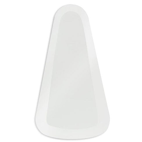 Ateco 1321 white plastic triangular bowl scraper, designed for scraping mixing bowls, smoothing icing, and cutting dough with ease.