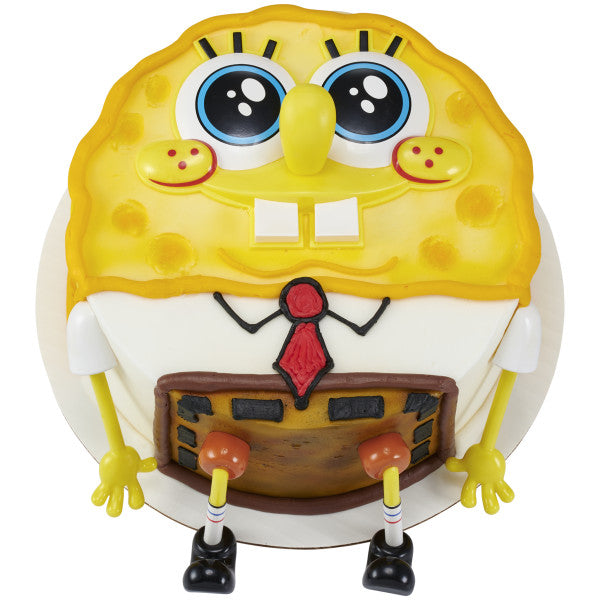 Round cake with SpongeBob SquarePants DecoSet, showcasing his animated features and fun, themed design.