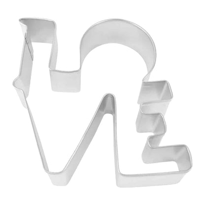 Metal Love Cookie Cutter shaped like the iconic Philadelphia LOVE sculpture, featuring bold block letters in a stacked design.