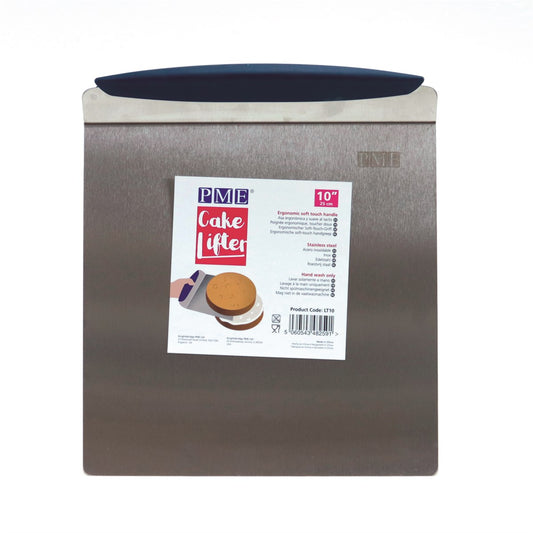 PME Stainless Steel Cake Lifter with ergonomic soft-touch handle, 25cm wide for transferring cakes and baked goods.