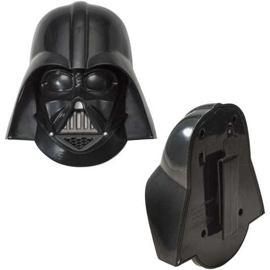 Close-up of Darth Vader cake topper, front and back views showing details and clip-on functionality.