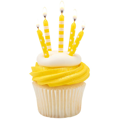 Yellow Stripes & Dots Birthday Candles - 16 Pack