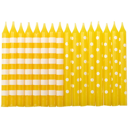 Yellow Stripes & Dots Birthday Candles - 16 Pack
