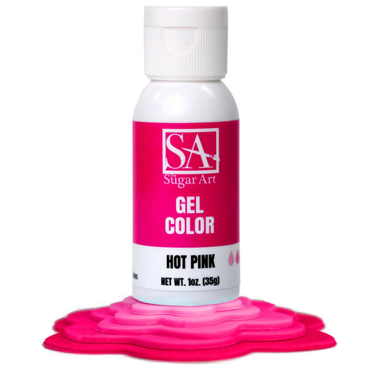 A bottle of Sugar Art Intense Gel Food Coloring in a vibrant shade, shown with the color swatch under each bottle.