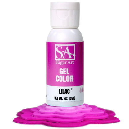 A bottle of Sugar Art Intense Gel Food Coloring in a vibrant shade, shown with the color swatch under each bottle.
