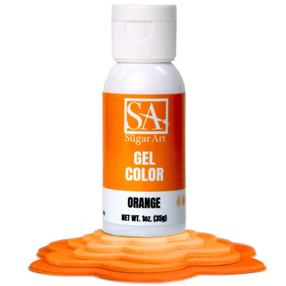 A bottle of Sugar Art Intense Gel Food Coloring in a vibrant shade, shown with the color swatch under each bottle.