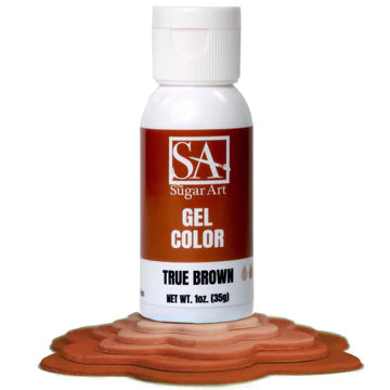 A bottle of Sugar Art Intense Gel Food Coloring in a vibrant shade, shown with the color swatch under each bottle.