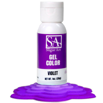 A bottle of Sugar Art Intense Gel Food Coloring in a vibrant shade, shown with the color swatch under each bottle.