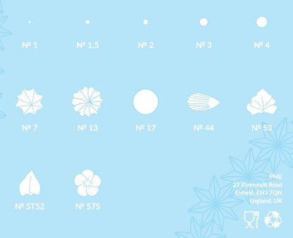 Piping pattern guide showing the results of each of the 12 PME SupaTube nozzles.