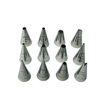 PME SupaTube piping nozzle set of 12 in stainless steel for professional cake decorating.