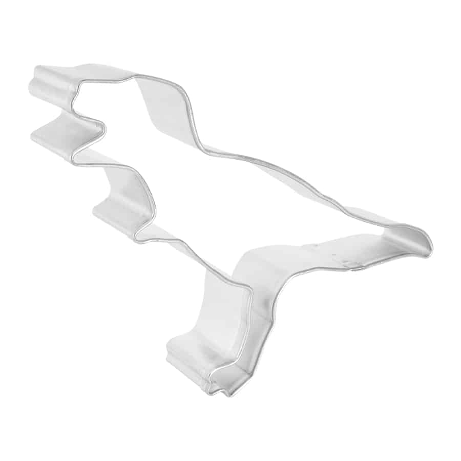 Side view of the T-Rex Cookie Cutter, showcasing its sturdy design and defined dinosaur silhouette.