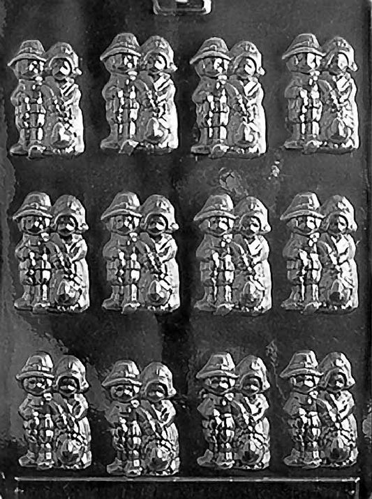 PILGRIMS chocolate mold with small pilgrim figure cavities; clear mold.