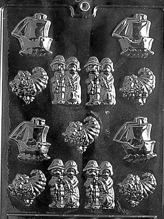 Bite-Sized ASSORTMENT chocolate mold with assorted cavities featuring fall motifs; clear sheet.