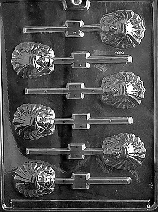 INDIAN Lollipop chocolate mold with lollipop cavities featuring traditional figure design; clear mold.