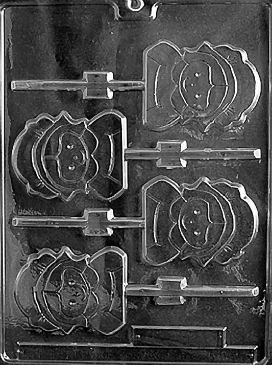 PILGRIM Lollipop (GIRL) chocolate mold with pilgrim girl lollipop cavities; clear sheet.