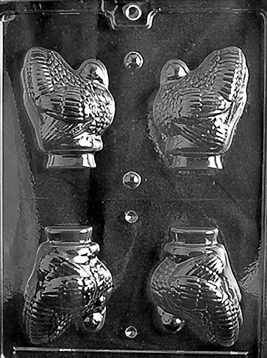 MEDIUM HOLLOW TURKEY chocolate mold with hollow turkey cavity; embossed feathers and body detail; clear mold.