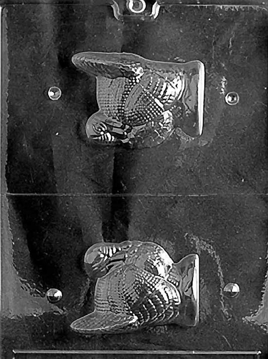 MEDIUM TURKEY chocolate mold with turkey-shaped cavities featuring detailed feathers; clear sheet.