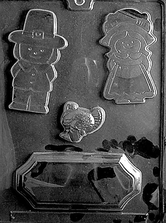 THANKSGIVING CENTERPIECE chocolate mold with large holiday-themed cavity; clear mold sheet.