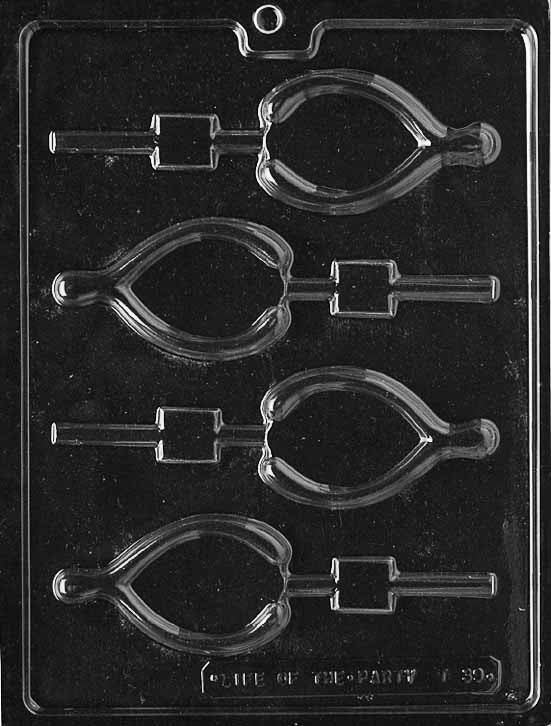 WISHBONE chocolate mold with cavities shaped like wishbones; clear sheet.