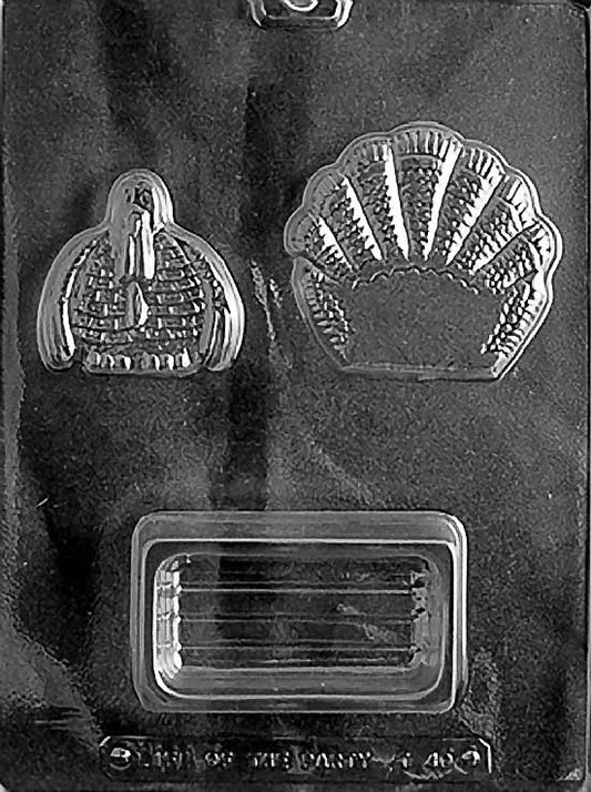 OPEN TURKEY POUR BOX chocolate mold with turkey-shaped open box cavity; clear mold.