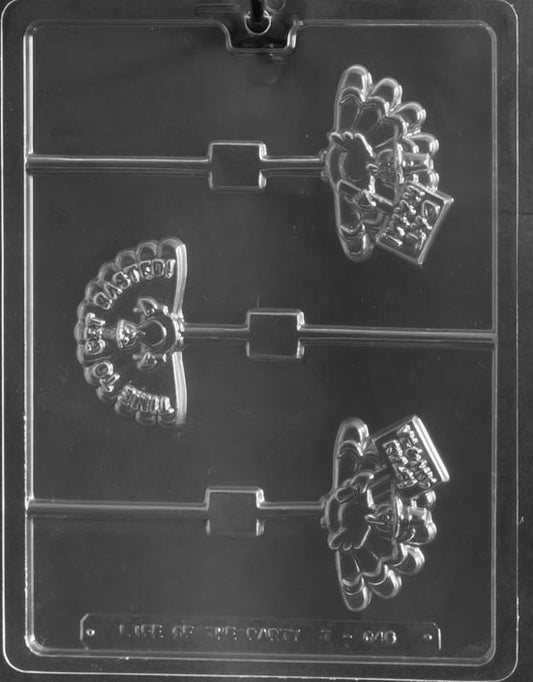 FUNNY TURKEY SAYINGS chocolate mold with cavities featuring humorous text; clear sheet.