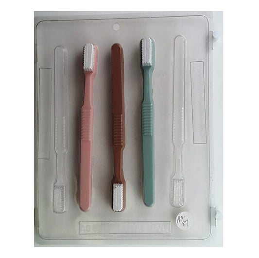Novelty chocolate mold featuring four toothbrush shapes, ideal for dental-themed events or as a unique gift for dental professionals.
