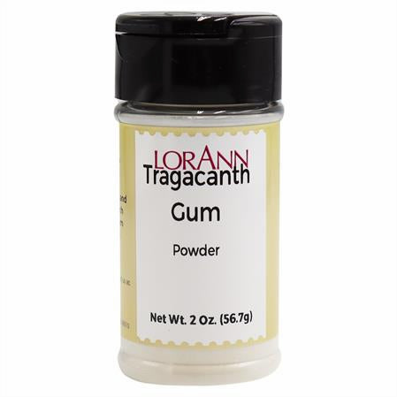 Image of LorAnn Tragacanth Gum Powder in a 2 oz (56.7g) container, used for strengthening fondant and gum paste in detailed cake and sugar art.