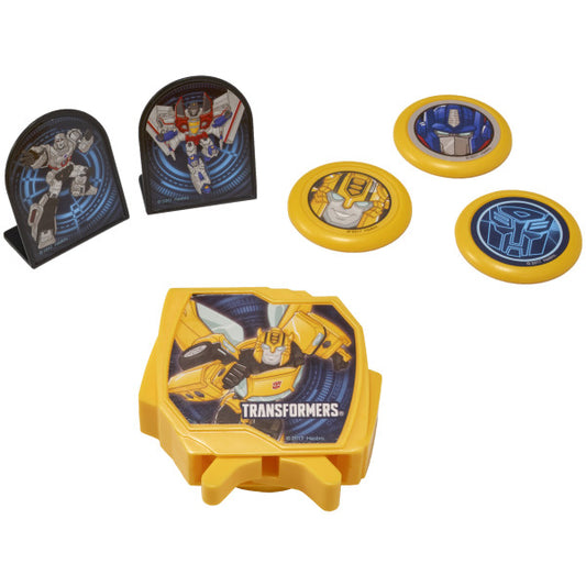 Transformers™ Autobot Battle DecoSet® featuring a yellow disk launcher, three themed discs, and two character targets.