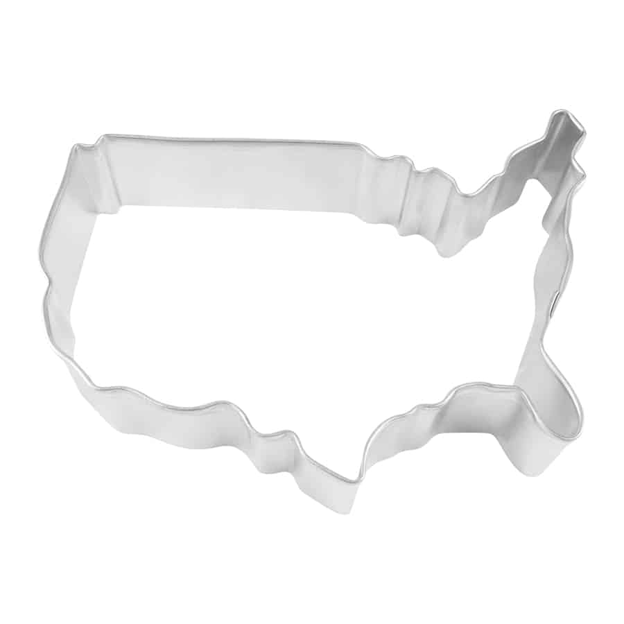 A 4-inch USA Map Cookie Cutter made from high-quality steel, designed for creating patriotic-themed cookies in the shape of the United States.