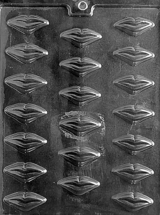 BITE SIZE LIPS chocolate mold with small lip-shaped cavities; clear mold.