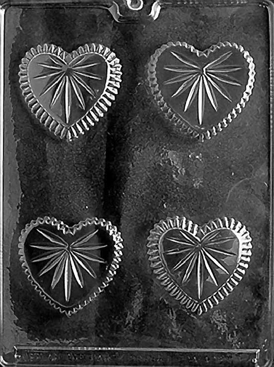 SMALL HEART CANDY DISH chocolate mold with small dish-shaped heart cavity; clear mold.