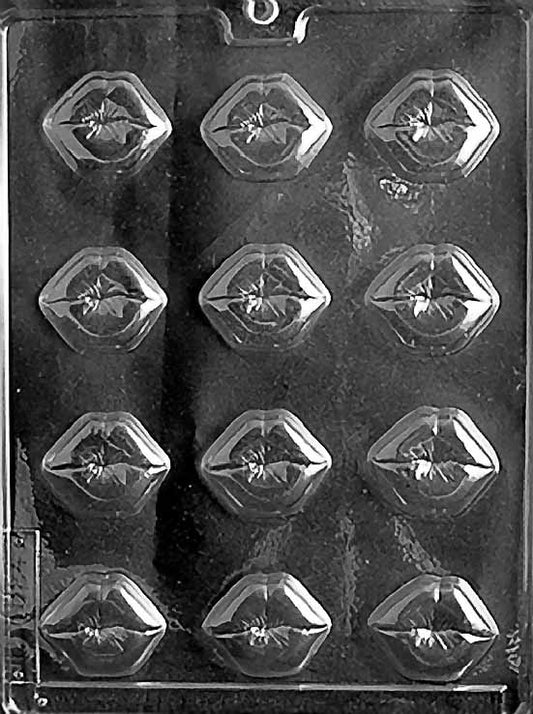 Bite-Sized SMOOCH LIPS chocolate mold with small lip-shaped cavities; clear mold.