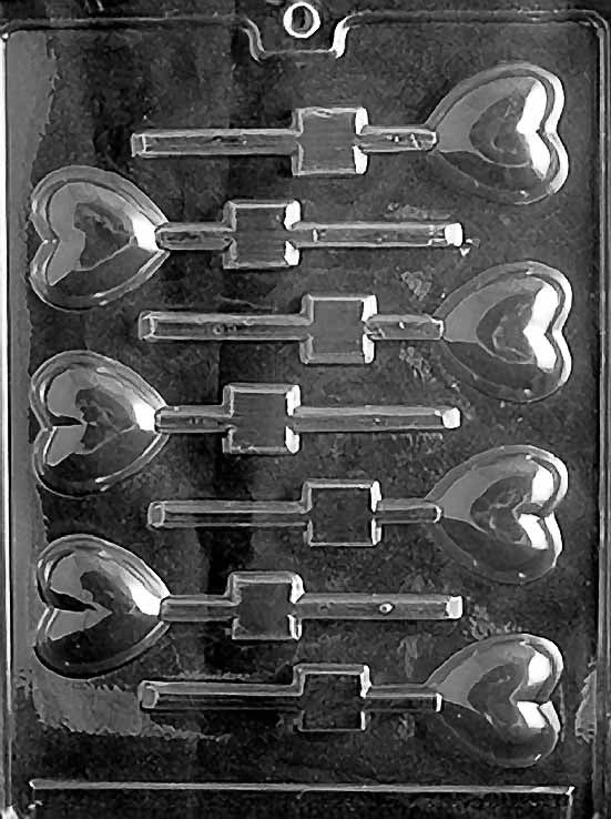 SMALL HEART Lollipop chocolate mold with petite heart lollipop cavities; clear mold.