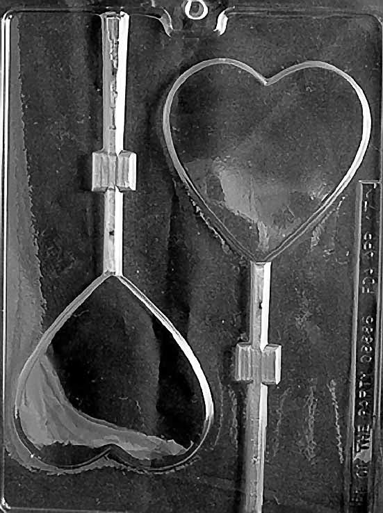 LARGE HEART Lollipop chocolate mold with large heart lollipop cavities; clear mold.