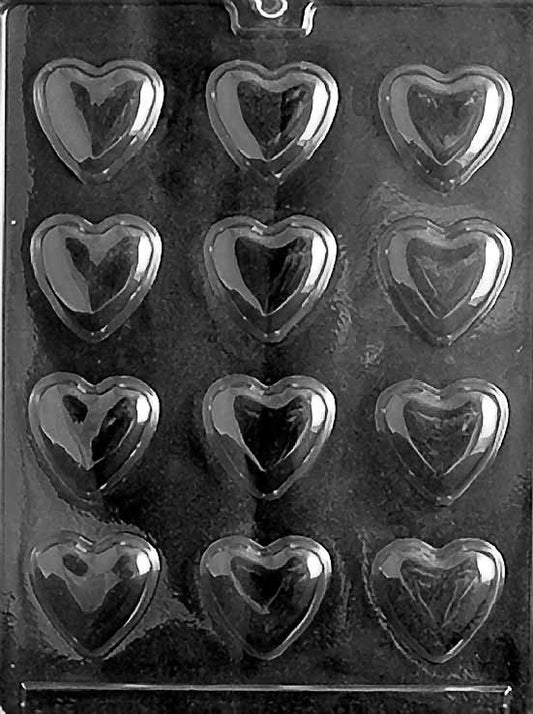 MEDIUM HEART chocolate mold with medium heart-shaped cavities; clear sheet.