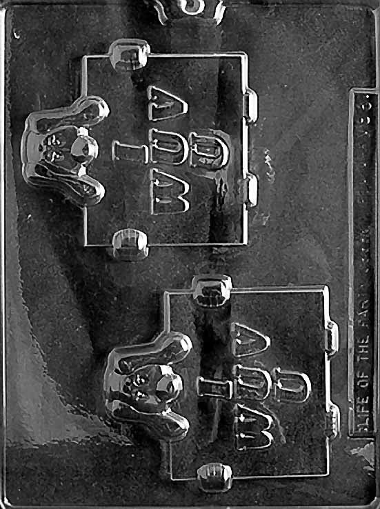 SAD PUPPY I WUV YOU chocolate mold with puppy and message cavities; clear mold.