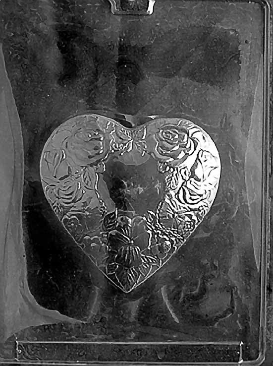 HEART FOR #420 BOX chocolate mold with large heart cavities sized for box #420; clear mold.
