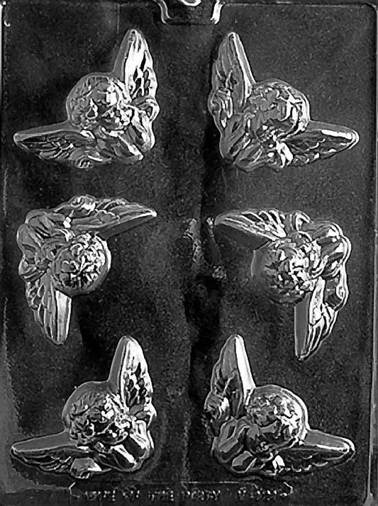 CHERUBS chocolate mold with angelic cherub-shaped candy cavities; clear mold.